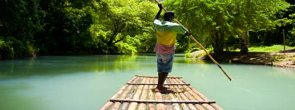 Bamboo Rafting, Horseback Riding & Blue Hole Waterfall Tour